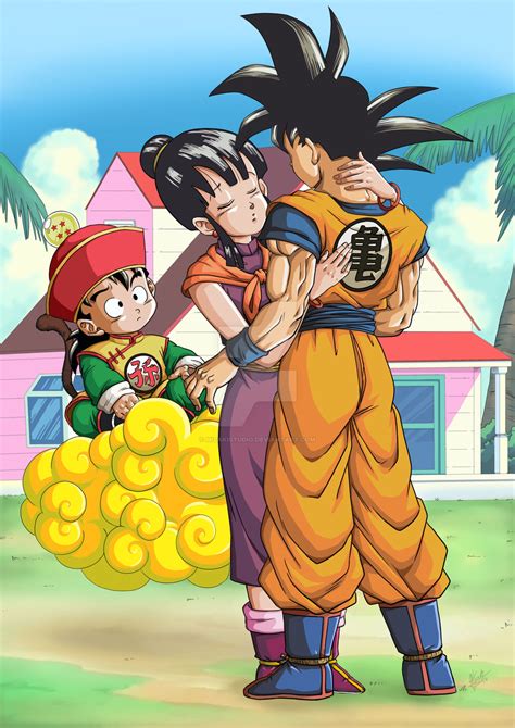 goku and chichi manga|goku and chichi kissing.